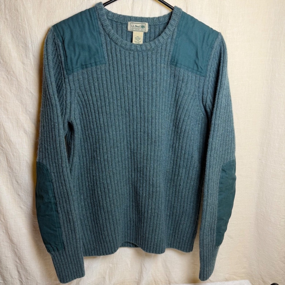 L.L.Bean Women's 100% Merino Lambs Wool Ribbed Crewneck Sweater XL Teal